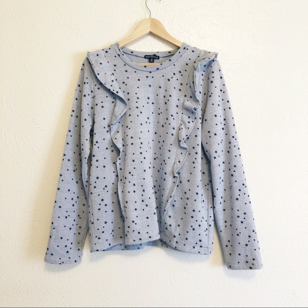 J. Crew Mercantile Star Print Ruffle Sweater